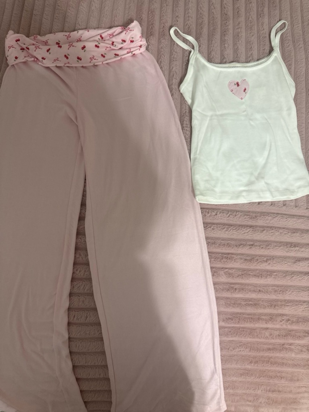 Aeropostale Pink Fold-Over Waist Pajama Pants with White Heart Cami
